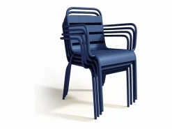 Hot Comedor jardín metálico mesa y 8 sillones apilables Azul noche - MIRMANDE de Comedores De Jardín