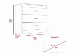 Best Comoda Melia en melamino con 3 cajones de rieles metalicos , , 75.7 cm X 80 cm X 39.8 cm Cómoda