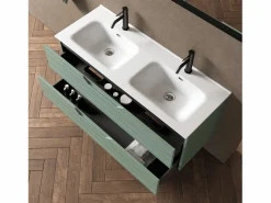 Online Composición de doble lavabo 5 piezas SOLMIRA salvia Mueble De Baño Con Doble Lavabo