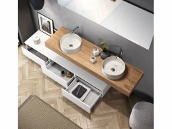 Sale Composición de lavabo doble ASTRA de 9 piezas en roble miel/blanco mate Mueble De Baño Con Doble Lavabo