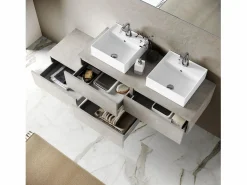 Composición de lavabo doble ASTRA de 8 piezas havana piedra Mueble De Baño Con Doble Lavabo