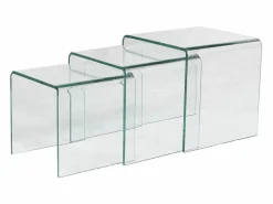 Online Vente-unique Conjunto 3 mesas de centro de cristal curvado MINKA Transparente