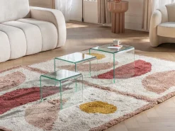 Online Vente-unique Conjunto 3 mesas de centro de cristal curvado MINKA Transparente