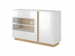 Clearance Vente-unique Conjunto aparador y mueble TV blanco brillante y natural - Comedor luminoso MURARI Color natural claro / Blanco