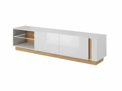 Clearance Vente-unique Conjunto aparador y mueble TV blanco brillante y natural - Comedor luminoso MURARI Color natural claro / Blanco
