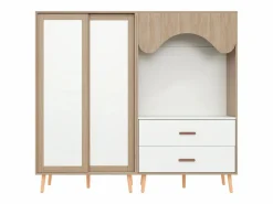 Clearance Conjunto armario infantil - armario con puertas correderas + armario abierto - patas de madera maciza - blanco + natural Muebles Niño|Armario
