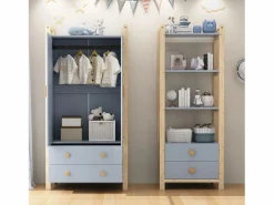 Discount Conjunto armario infantil - armario infantil + estante de almacenamiento - 4 cajones y 2 puertas - estructura de pino - + natural Muebles Niño