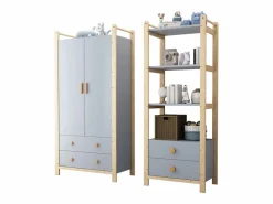 Discount Conjunto armario infantil - armario infantil + estante de almacenamiento - 4 cajones y 2 puertas - estructura de pino - + natural Muebles Niño