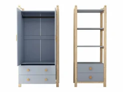 Discount Conjunto armario infantil - armario infantil + estante de almacenamiento - 4 cajones y 2 puertas - estructura de pino - + natural Muebles Niño