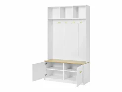 Merax Conjunto armario-taquilla - 105 x 40 x 180 cm - con banco + almacenaje abierto + 2 puertas + 4 ganchos - MDF + aglomerado -