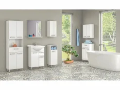 Outlet Conjunto para baño de pie 55 cm Armario con lavabo Columna 50 cm Cómoda Armario superior Lupo Conjunto De Baño