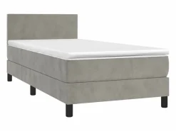 Conjunto Boxspring - 90x190 cm colchón y LED terciopelo claro ES546932