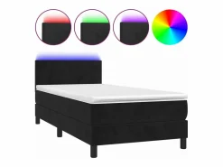 New Conjunto Boxspring - 80x200 cm colchón y LED terciopelo ES174686 Negro