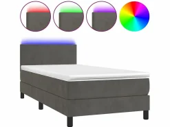 Conjunto Boxspring - 90x200 cm + Somieres + colchón + LED terciopelo oscuro ES42713