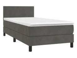 Conjunto Boxspring - 90x200 cm + Somieres + colchón + LED terciopelo oscuro ES42713