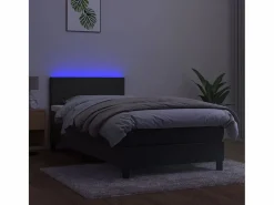 Conjunto Boxspring - 90x200 cm + Somieres + colchón + LED terciopelo oscuro ES42713