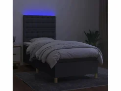 Conjunto Boxspring - 90x190 cm colchón y luces LED tela oscuro ES848933