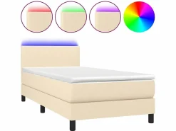 New Conjunto Boxspring - 90x200 cm + Somieres + colchón + LED tela ES44949 Crema