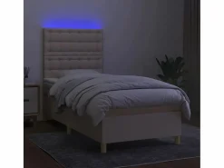 Hot Conjunto Boxspring - 80x200 cm colchón y luces LED tela ES472618 Crema