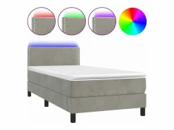 Conjunto Boxspring - 90x190 cm colchón y LED terciopelo claro ES745478