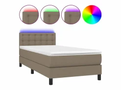Discount Conjunto Boxspring - 90x190 cm colchón y luces LED tela gris taupe ES815471 Cama Continental Boxspring