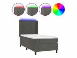Conjunto Boxspring - 90x190 cm colchón y LED terciopelo oscuro ES723291 Gris