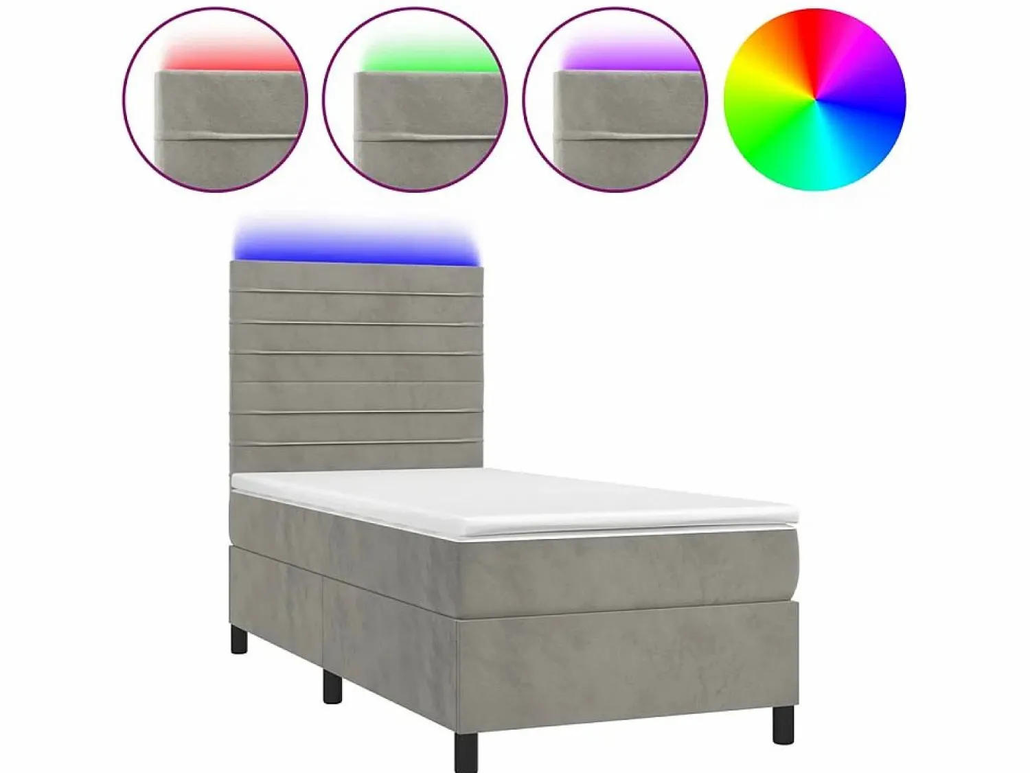 Hot Conjunto Boxspring - 80x200 cm + Somieres + colchón + LED terciopelo claro ES42582 Cama Continental Boxspring