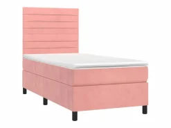 New Conjunto Boxspring - 80x200 cm colchón y LED terciopelo ES338888 Rosa