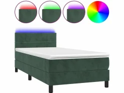 Conjunto Boxspring - 90x200 cm + Somieres + colchón + LED terciopelo oscuro ES42651 Verde