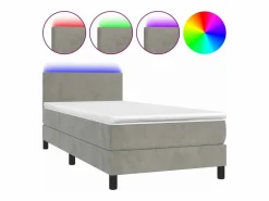 Outlet Conjunto Boxspring - 80x200 cm colchón y LED terciopelo claro ES476643 Cama Continental Boxspring