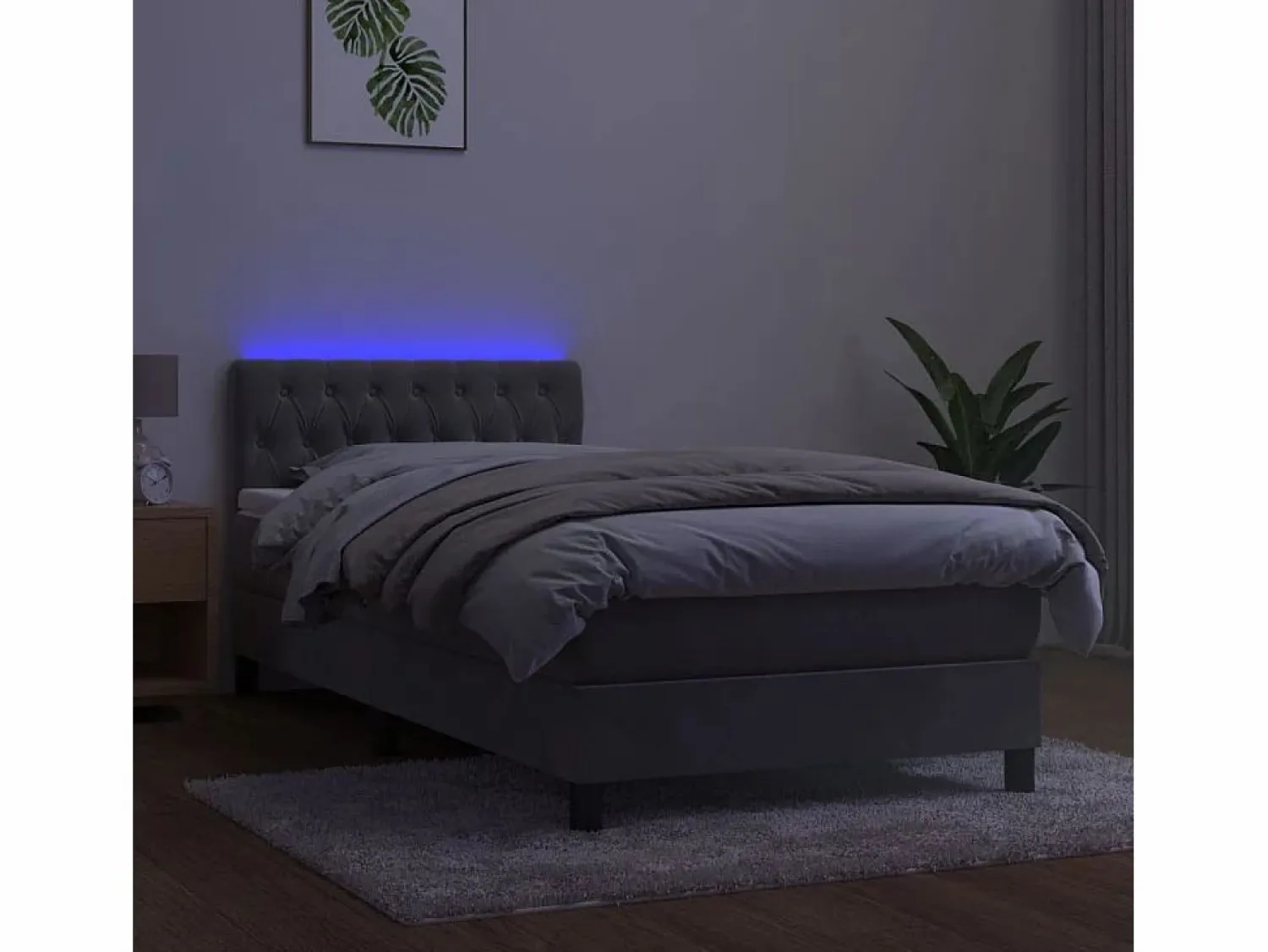 Conjunto Boxspring - 90x190 cm + Somieres + colchón + LED terciopelo claro ES43395