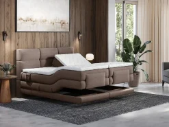 Best Conjunto boxspring relax Tela - Marrón - 2 x 80 x 200 cm - LODI de Cama Continental Boxspring|Cama Articulada
