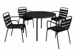 Best Conjunto comedor jardín metal una mesa D.110cm y 4 sillas apilables - - MIRMANDE Comedores De Jardín