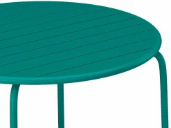 New Conjunto comedor jardín metal una mesa D.110cm y 4 sillas apilables Azul pato Comedores De Jardín