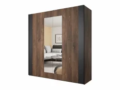 Meublorama Conjunto completo de dormitorio FOX – Cama con canapé 180x200, somier incluido, Armario, Cómoda, Mesitas de noche – Roble oscuro Marru00f3n