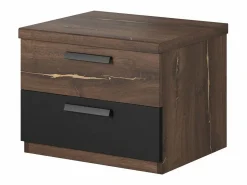 Meublorama Conjunto Completo de Dormitorio FOX – Armario de 200 cm, Cama de 180x200 con somier incluido, Cómoda, Mesitas de noche – Roble oscuro