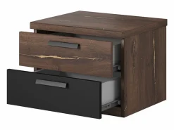 Meublorama Conjunto Completo de Dormitorio FOX – Armario de 200 cm, Cama de 180x200 con somier incluido, Cómoda, Mesitas de noche – Roble oscuro