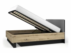 Sale Conjunto completo de dormitorio MELODY – Cama con almacenaje 180x200 + armario + cómoda + mesitas de noche – Grafito negro y roble claro – Colchón no incluido Dormitorio Completo