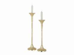 Hot J-Line Conjunto de 2 candelabros de aluminio de 47 y 39 cm de altura Dorado