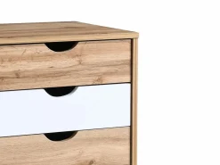 Vente-unique Conjunto de 2 mesitas de noche con 3 cajones, natural y blanco - LURVIA