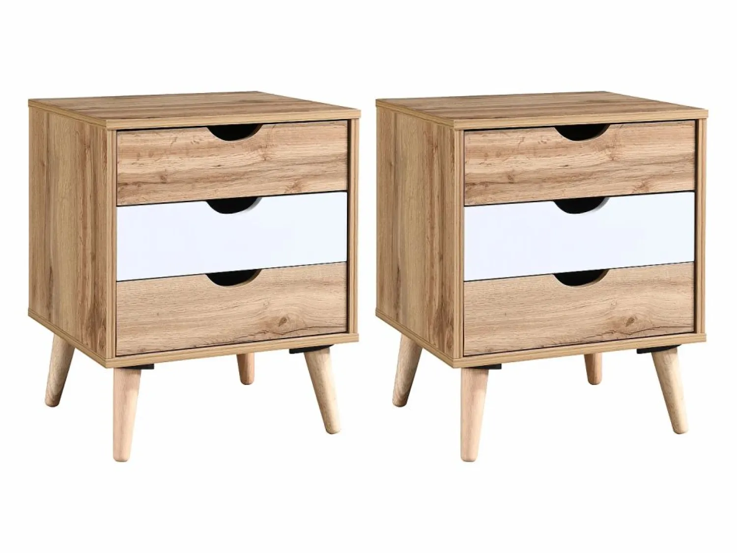 Vente-unique Conjunto de 2 mesitas de noche con 3 cajones, natural y blanco - LURVIA