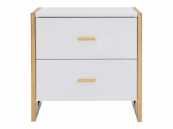 Online Vente-unique Conjunto de 2 mesitas de noche con 2 cajones MDF lacado y dorado - OMBRELIA de Pascal Morabito Blanco