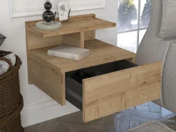 Vente-unique Conjunto de 2 mesitas de noche flotantes con 1 cajón y 1 estante en color natural - AZELNO