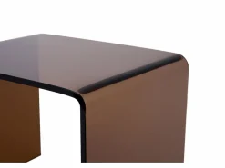 Vente-unique Conjunto de 2 mesitas de noche en vidrio templado curvado en color marrón - SUZANA
