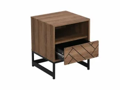 Vente-unique Conjunto de 2 mesitas de noche, 1 cajón y 1 estante abierto, MDF y acero, natural y negro - CARATANA