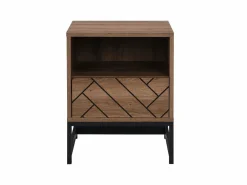 Vente-unique Conjunto de 2 mesitas de noche, 1 cajón y 1 estante abierto, MDF y acero, natural y negro - CARATANA