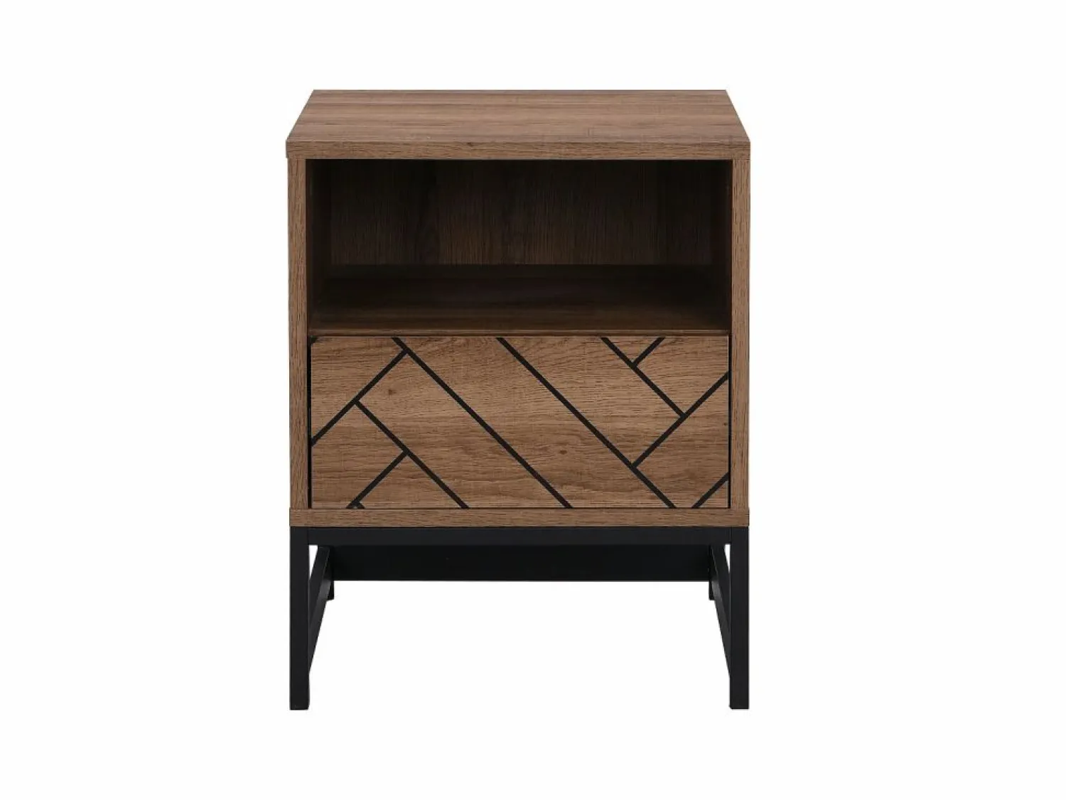 Vente-unique Conjunto de 2 mesitas de noche, 1 cajón y 1 estante abierto, MDF y acero, natural y negro - CARATANA