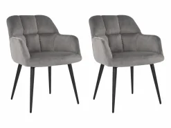 Online Vente-unique Conjunto de 2 sillas acolchadas Con reposabrazos - Terciopelo y metal negro. . PEGA Gris