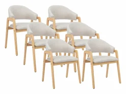 Sale Vente-unique Conjunto de 6 sillas con brazos en tela y madera de caucho - y Natural - SOLUNA Beige