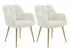 Outlet Vente-unique Conjunto de 2 sillas con brazos - Tela de bouclé y metal dorado - - PEGA Blanco